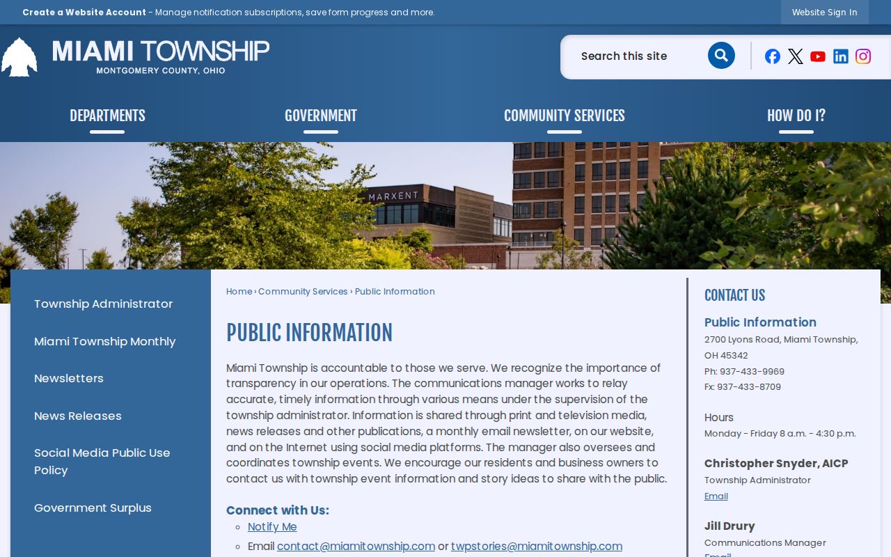 Miami Township residents directory public information request page