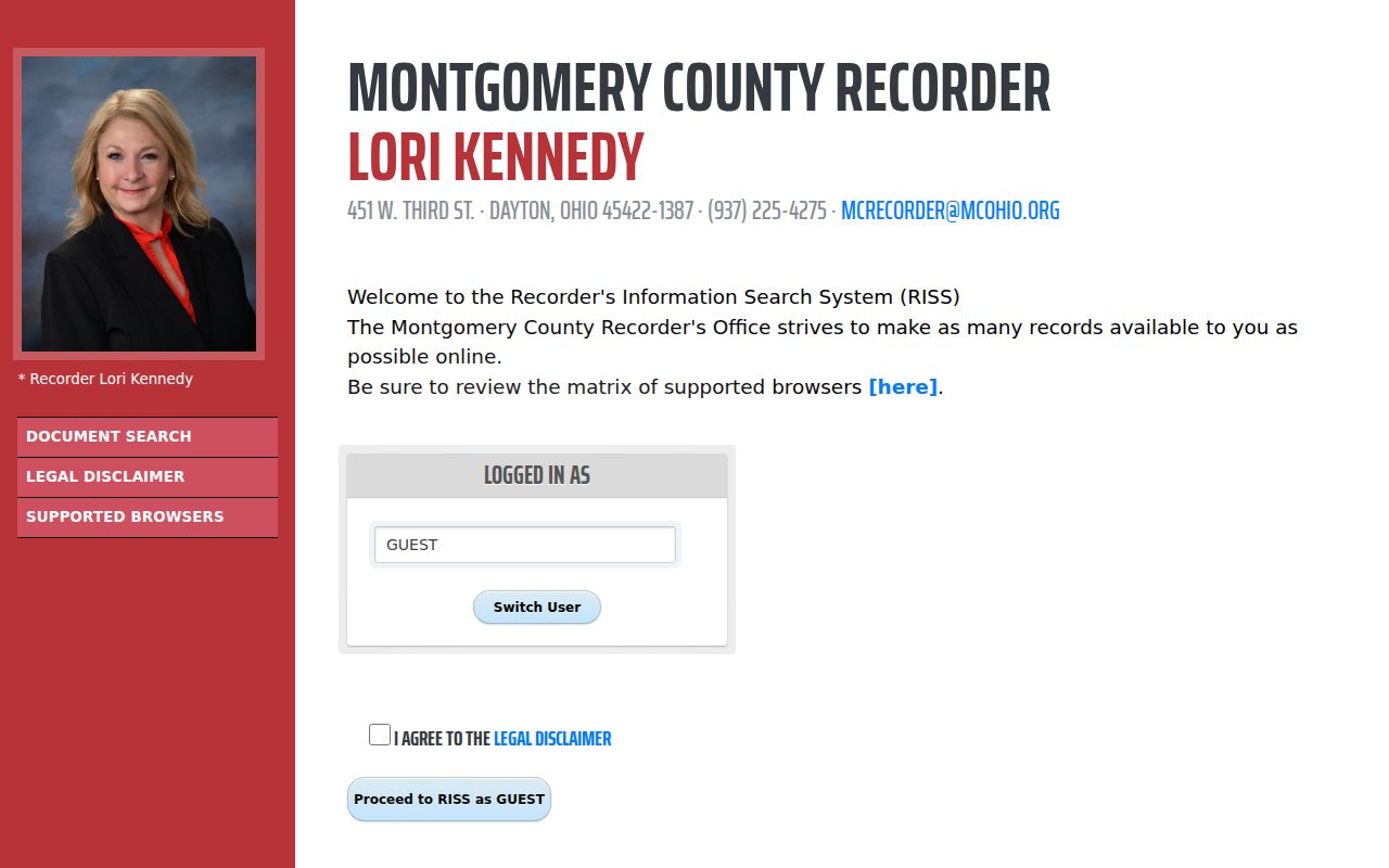 Miami Township previous residents Recorder RISS deed index search screen