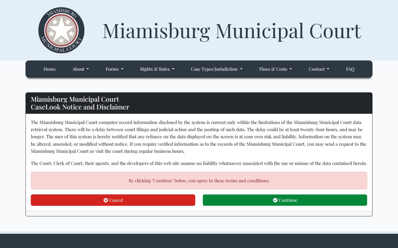 Miami Township resident lookup Miamisburg Municipal Court CaseLook notice