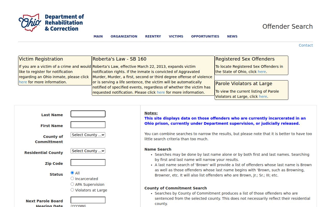 Miami Township resident lookup Ohio ODRC offender search interface