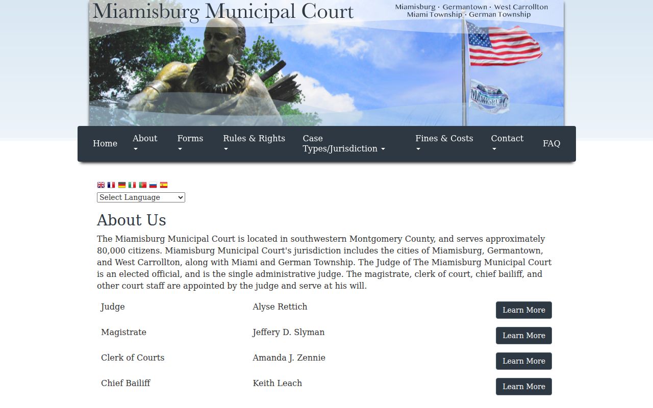 Miami Township ZIP code directory Miamisburg Municipal Court jurisdiction information